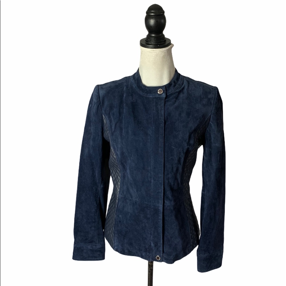ISAAC MIZRAHI LIVE Suede Navy Blue Jacket Size 8